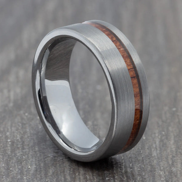 Wood & Silver 8mm Tungsten Carbide Ring