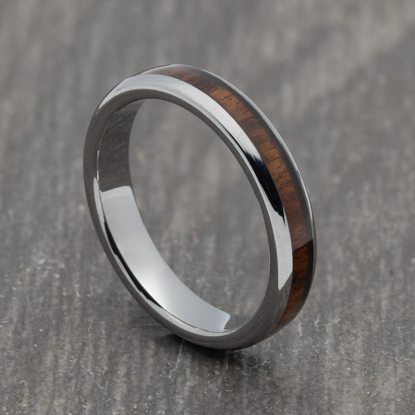 Silver 4mm Tungsten Ring with Wood Inlay