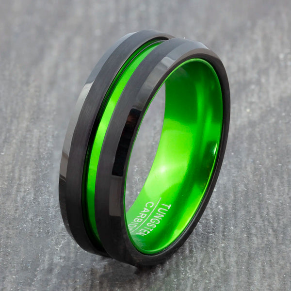 Lime Green and Black Tungsten Ring
