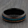Black 8mm Tungsten Ring with Blue Opal & Wood Inlays