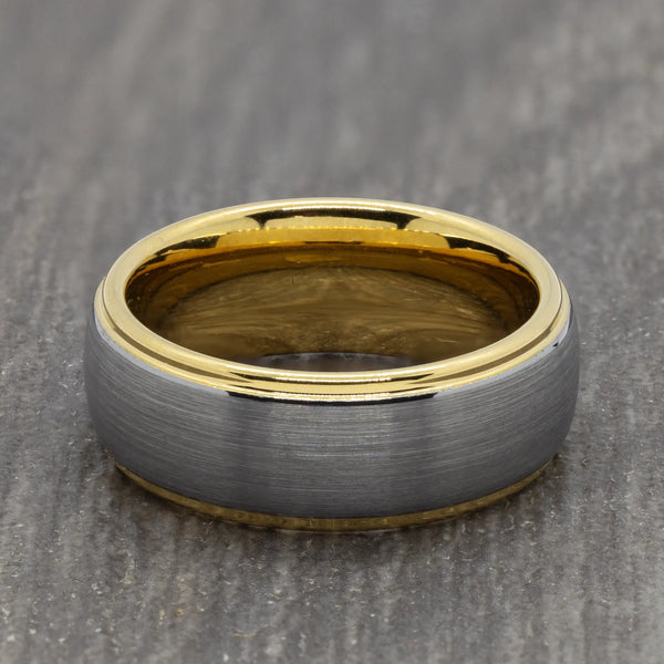 Gold 8mm Tungsten Ring with Brushed Silver Centre