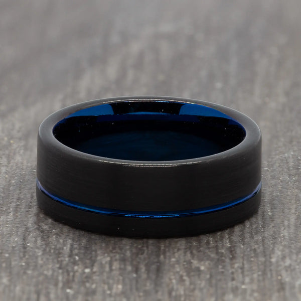 Black Tungsten Ring with Blue Groove