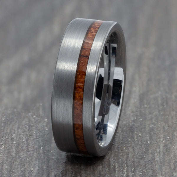 Wood & Silver 8mm Tungsten Carbide Ring