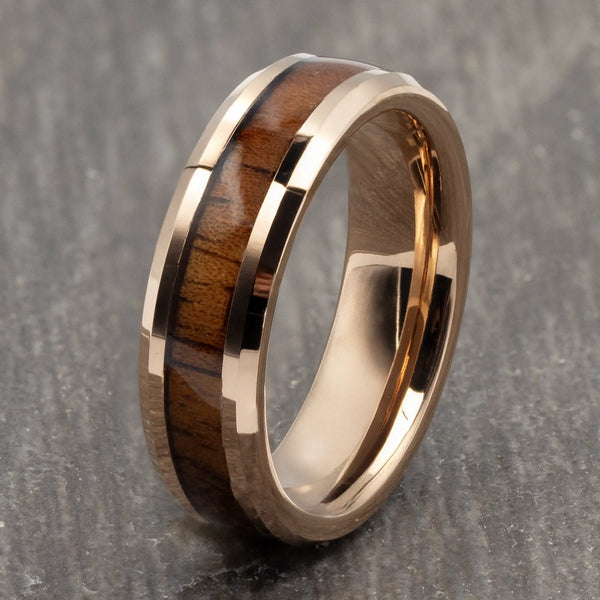 6mm Rose Gold & Wood Tungsten Ring