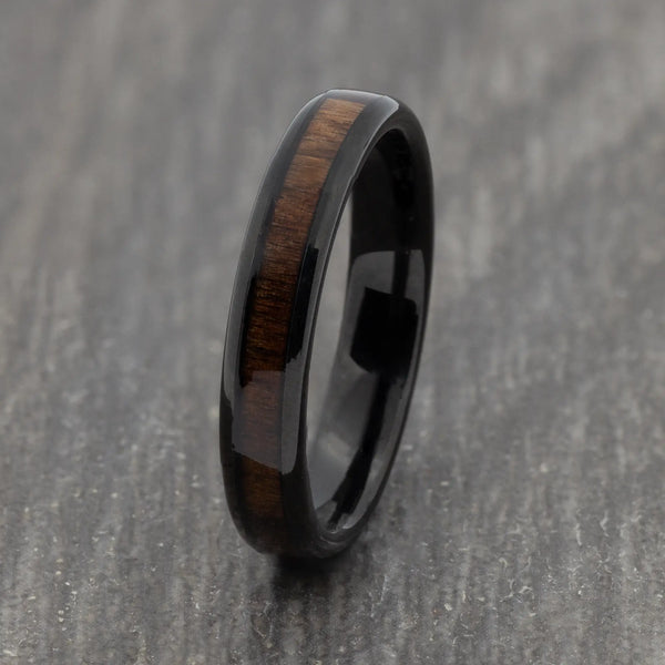 Black 4mm Tungsten Ring with Wood Inlay