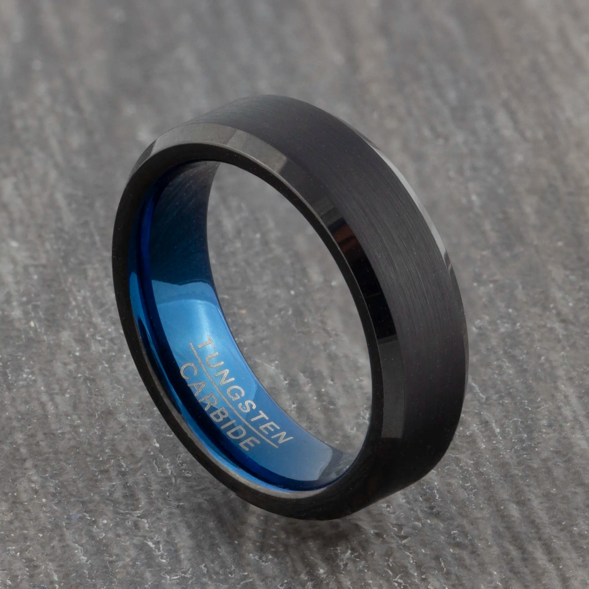 Shuremaster Men's Black Tungsten Carbide Ring - 8mm Wide, Blue Stepped Edge, Comfort Fit, Size 11.5