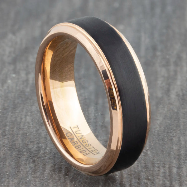 rose gold black tungsten carbide ring