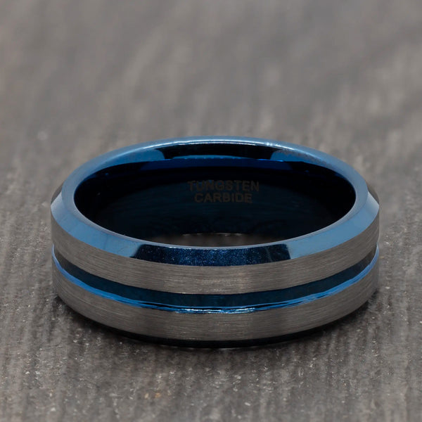 silver blue mens ring
