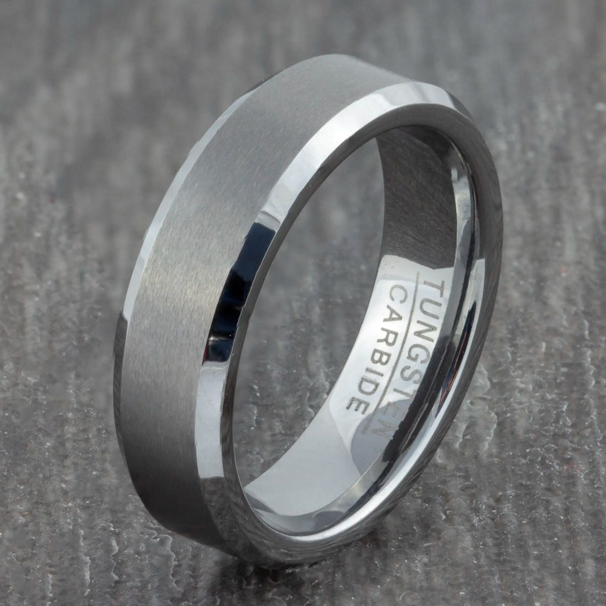 6mm Silver Wedding Ring Mens and Womens Brushed Tungsten Band