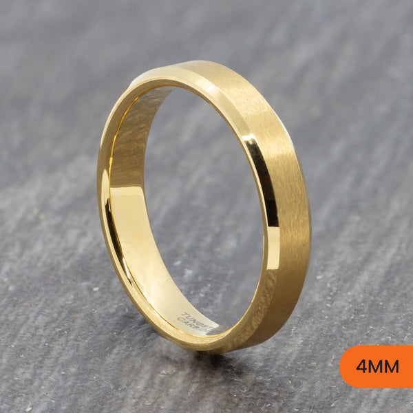 Gold Tungsten Court Ring with Bevelled Edges – 4mm, 6mm, 8mm