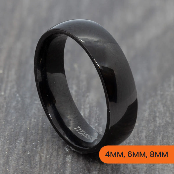 Black Titanium Polished Court Ring – 4mm, 6mm, 8mm