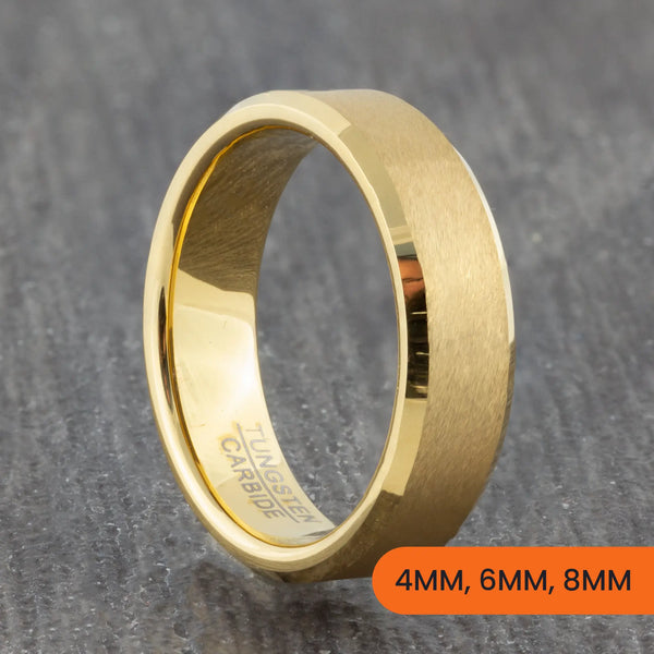 Gold Tungsten Court Ring with Bevelled Edges – 4mm, 6mm, 8mm