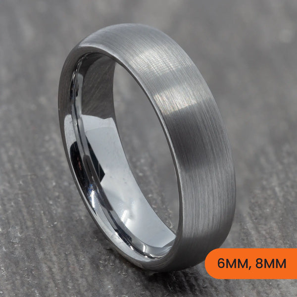Grey Tungsten Brushed Court Ring – 6mm, 8mm