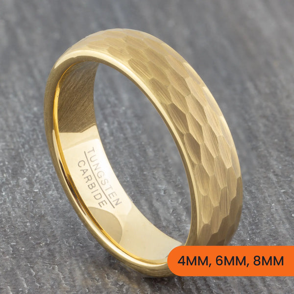 Gold Tungsten Hammered Court Ring – 4mm, 6mm, 8mm
