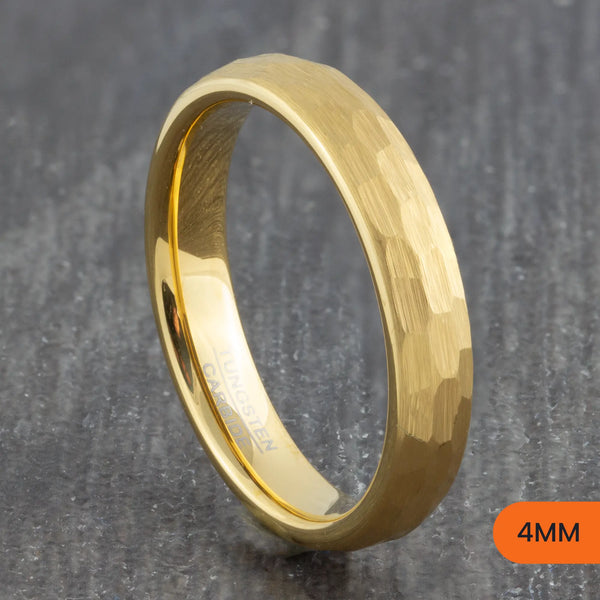 Gold Tungsten Hammered Court Ring – 4mm, 6mm, 8mm