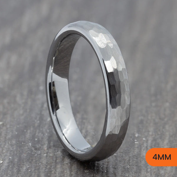 Silver Tungsten Hammered Court Ring – 4mm, 6mm, 8mm