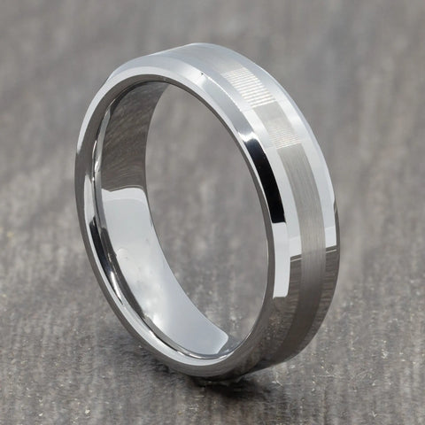 Two Tone 6mm Silver Tungsten Ring