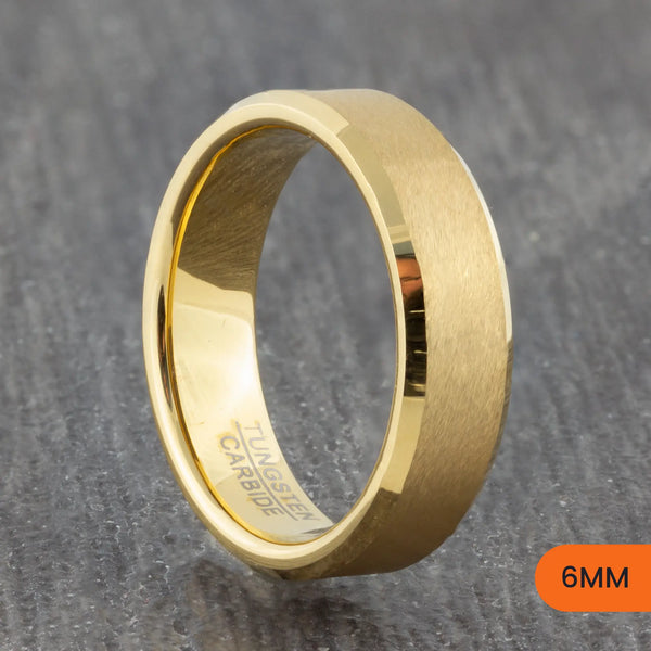 Gold Tungsten Court Ring with Bevelled Edges – 4mm, 6mm, 8mm