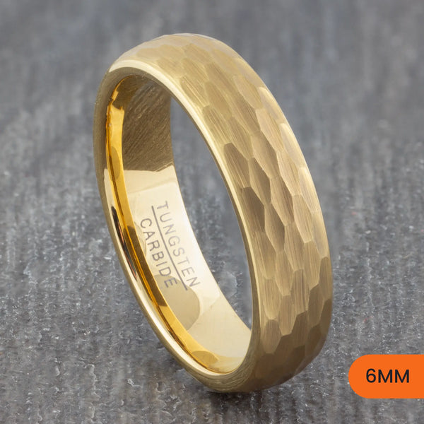 Gold Tungsten Hammered Court Ring – 4mm, 6mm, 8mm
