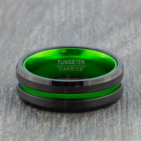 Lime Green and Black Tungsten Ring