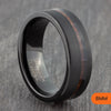 Black Tungsten Court Ring with Off-Centre Wood Inlay – 6mm, 8mm