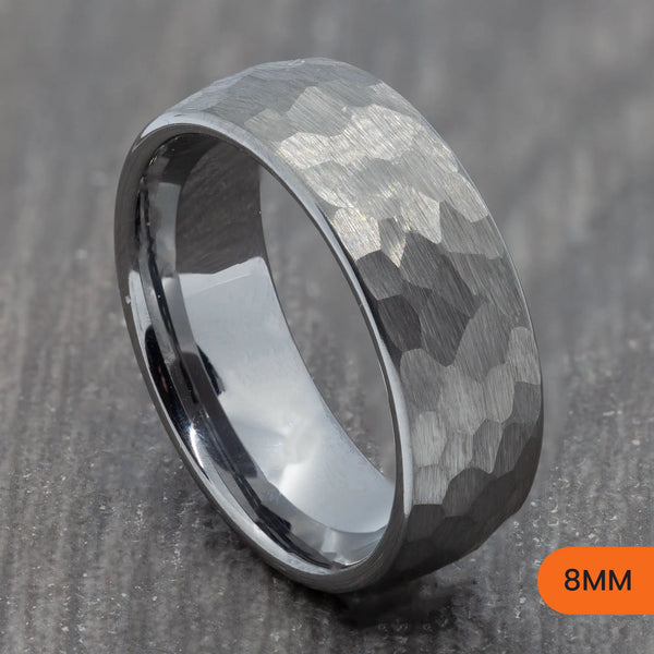 Silver Tungsten Hammered Court Ring – 4mm, 6mm, 8mm