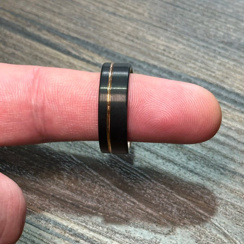 Black Tungsten Ring with Rose Gold Groove