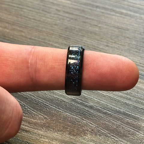 Blue Carbon Fibre & Celtic Tungsten Ring