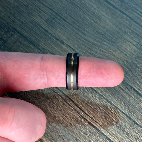 Black 8mm Tungsten Ring with Rose Gold Groove