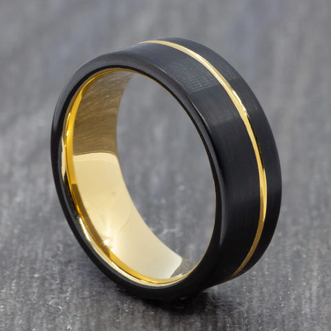 Two Colour Tungsten Ring with Gold Groove