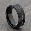 Black Tungsten Ring with Off-Centre Meteorite Inlay