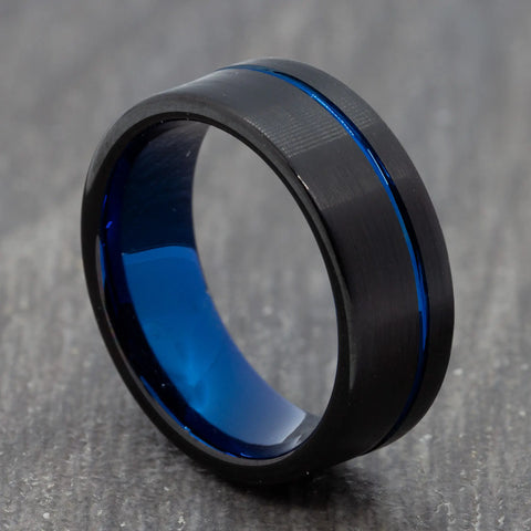 Black Tungsten Ring with Blue Groove