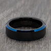 Brushed Black Wedding Band with Blue Edges