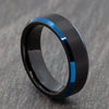 Brushed Black Wedding Band with Blue Edges