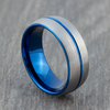 Grey & Blue Tungsten Carbide Groove Ring