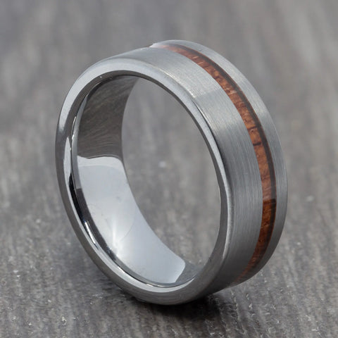 Wood & Silver 8mm Tungsten Carbide Ring