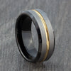 Three Colour Tungsten Ring with Polished Gold Groove