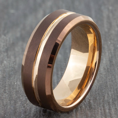 Rose Gold Tungsten Ring with Groove