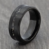 Black Tungsten Ring with Off-Centre Meteorite Inlay