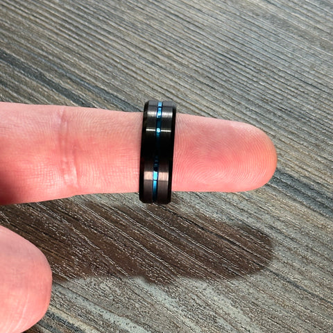 Black Tungsten Ring with Polished Blue Groove