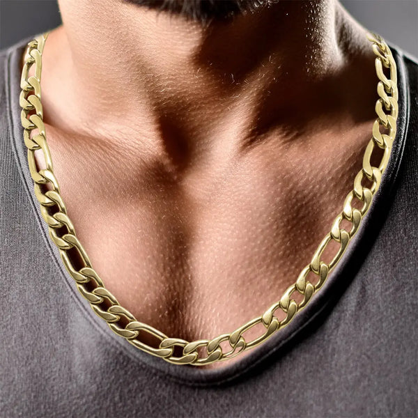 8mm Gold Tone Figaro Chain Necklace - Main Image