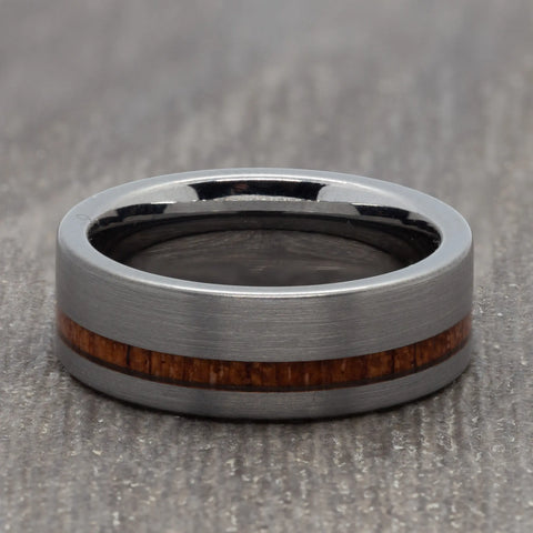 Wood & Silver 8mm Tungsten Carbide Ring