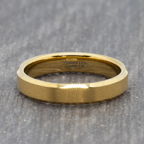 Bevelled Edge 4mm Gold Tungsten Ring