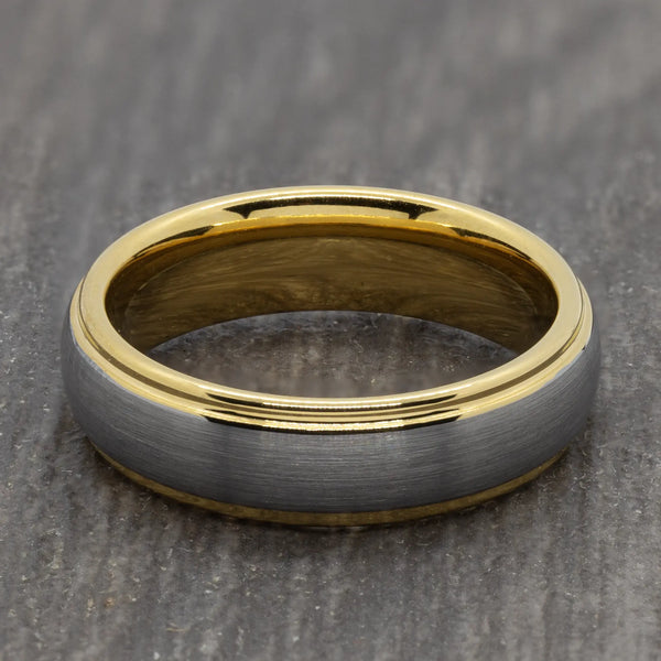 Gold 6mm Tungsten Ring with Brushed Silver Centre