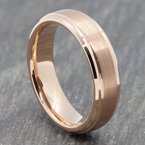 Two Tone 6mm Rose Gold Tungsten Ring