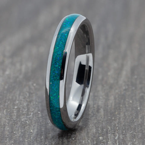 Turquoise 4mm Silver Tungsten Ring