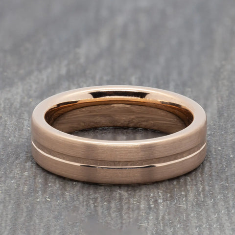 Rose Gold Brushed & Polished Tungsten Ring