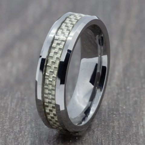 Silver 6mm Tungsten Ring with Carbon Fibre Inlay