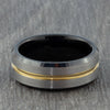 Three Colour Tungsten Ring with Polished Gold Groove