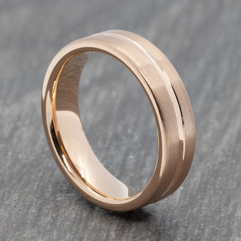 Rose Gold Brushed & Polished Tungsten Ring